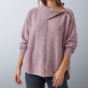 Free People We The Free Zip Neck Oversized Sweater Lavender Slouchy Pullover XS
